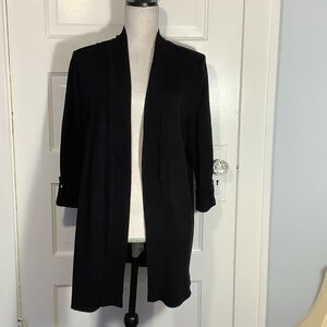 Laura Ashley Long Black Sweater 3/4 Sleeve Shawl Collar  Button Accents XL